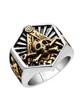 Masonic Ring For Men hexagon skull  Stainless steel  Freemason Totem Jewelry