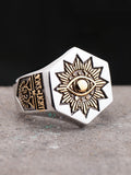 The Sun Devil Eyes hexagon Masonic Ring For Men  Stainless steel  Freemason Totem Jewelry