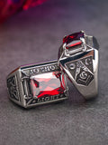 Free Mason with red Zircon Ring For Men Four Prongs Setting Stainless steel Index Ring