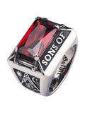 Free Mason with red Zircon Ring For Men Four Prongs Setting Stainless steel Index Ring