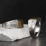 Nordic Thor Hammer Ring Silver Inlaid Copper Viking Rune Silver Jewelry