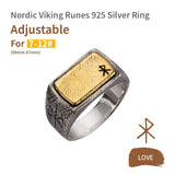 Nordic Thor Hammer Ring Silver Inlaid Copper Viking Rune Silver Jewelry