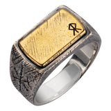 Nordic Thor Hammer Ring Silver Inlaid Copper Viking Rune Silver Jewelry