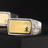 Nordic Thor Hammer Ring Silver Inlaid Copper Viking Rune Silver Jewelry