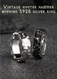 925 Sterling Silver open rings for man and women Vintage Hammer pattern fashion jewelry mygrillz