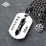 Vajra double face Dog tag for men stainless Steel Mantra pendant and Necklace for gift mygrillz