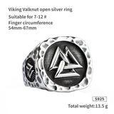 Viking Valknut  Silver rings for man  Vintage  Punk Sterling Silver open ring