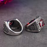 Free Mason with red Zircon Ring For Men Four Prongs Setting Stainless steel Index Ring