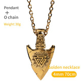 The Nordic Viking valknut necklace for men  Gold Color stainless steel Spear pendant