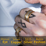 Horus Eye Egypt symbol  S925  sterling Silver open rings  for man and women  fashion jewelry