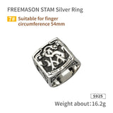 Masonic STAM Silver Ring fashion men custom-made 925 Silver wide index finger ring personalized ins trend