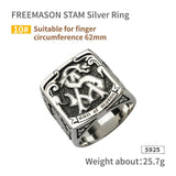 Masonic STAM Silver Ring fashion men custom-made 925 Silver wide index finger ring personalized ins trend