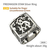 Masonic STAM Silver Ring fashion men custom-made 925 Silver wide index finger ring personalized ins trend