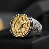 Catholic Saint Benedict Crucifix Ring   for men ins Stylish Stainless steel  bible Jesus exorcist