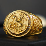 Saint George Slaying the Dragon Silver Rings for man  Vintage Fashion Jewelry