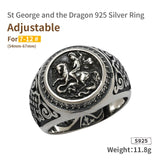 Saint George Slaying the Dragon Silver Rings for man  Vintage Fashion Jewelry