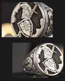 Roman Paladin  Lindsay Carving Craft sterling Silver Ring Male Ins Fashion Jewelry