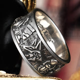 925 silver embossed Egyptian gods Horus Anubis retro silver ring  men's single tail  index finger Fashion Jewelry