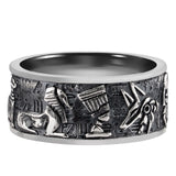 925 silver embossed Egyptian gods Horus Anubis retro silver ring  men's single tail  index finger Fashion Jewelry