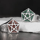 Lucifer morningstar Pentacle  Sterling Silver Rings for man and women Emerald Artificial Zircon Fashion Jewelry