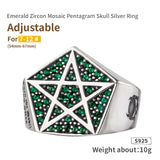 Lucifer morningstar Pentacle  Sterling Silver Rings for man and women Emerald Artificial Zircon Fashion Jewelry