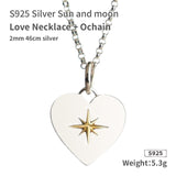 Heart Pendant 925 Silver  Round necklace for Women Star and Moon Retro Jewelry